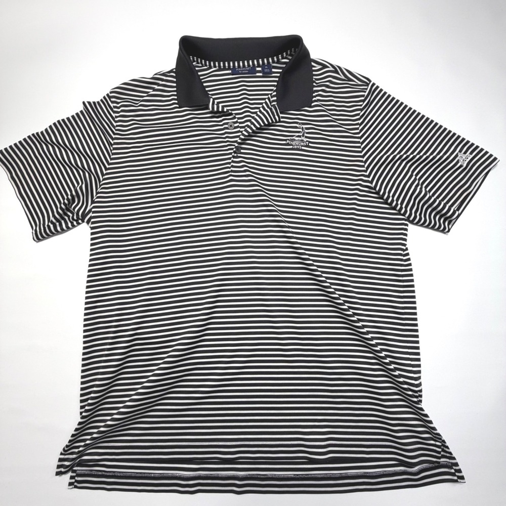 Pinehurst x‎ Adidas Golf Polo Shirt Black White Stripe Mens XL Logo